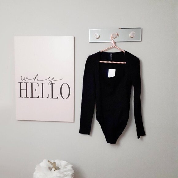 NWT Zara black structured textured square neck bodysuit, M - Picture 10 of 13